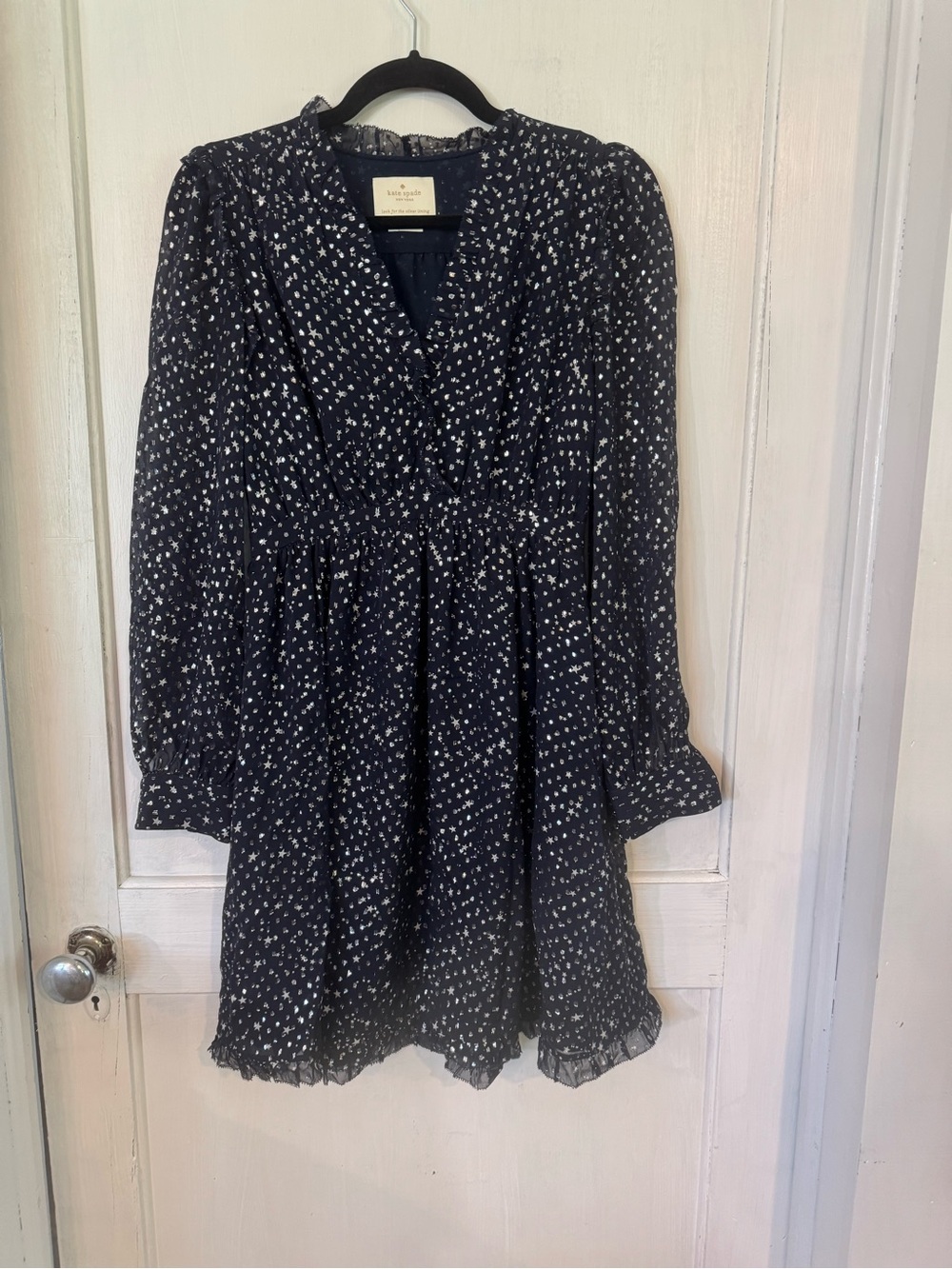kate spade Navy and White Starry Print Long Sleeve Dress Holiday